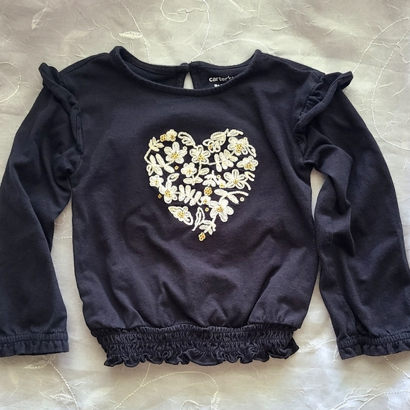 Carter's Black Heart Embroidered Girl Top - Picture 1 of 9